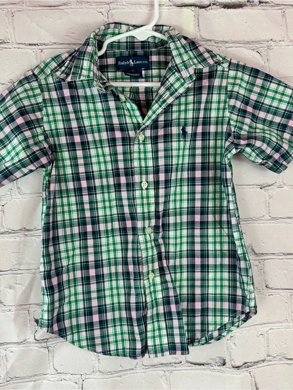Ralph Lauren RL Plaid Short-Sleeve Button up cotton Shirt boys 4 preppy spring